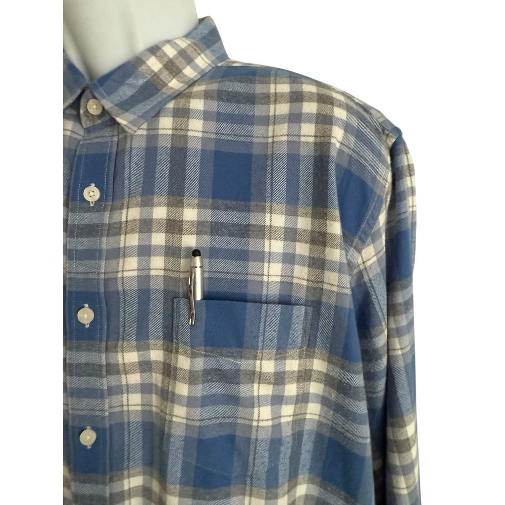 UNTUCKit Flannel Shirt Men XL Soft Blue Gray Plaid Pocket Button‎ Cotton